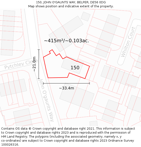 150, JOHN O'GAUNTS WAY, BELPER, DE56 0DG: Plot and title map