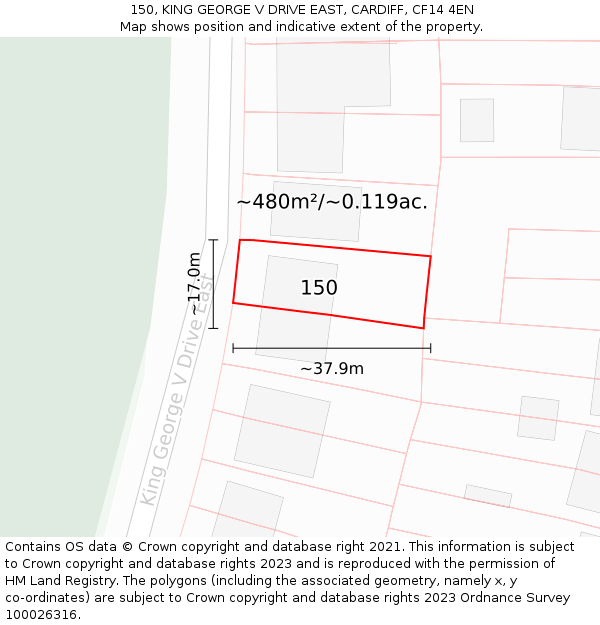 150, KING GEORGE V DRIVE EAST, CARDIFF, CF14 4EN: Plot and title map