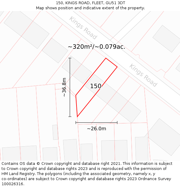 150, KINGS ROAD, FLEET, GU51 3DT: Plot and title map