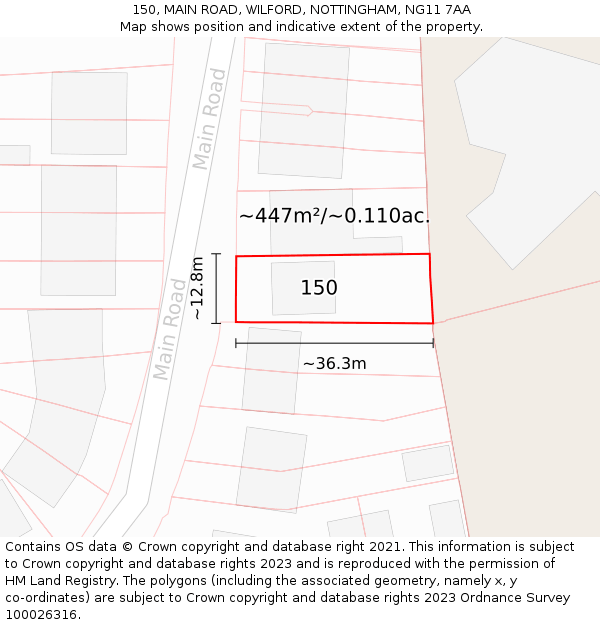 150, MAIN ROAD, WILFORD, NOTTINGHAM, NG11 7AA: Plot and title map