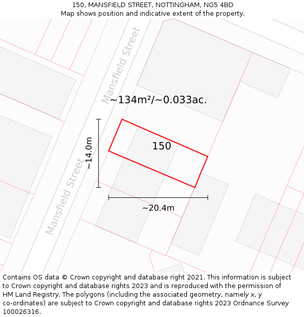 150, MANSFIELD STREET, NOTTINGHAM, NG5 4BD: Plot and title map