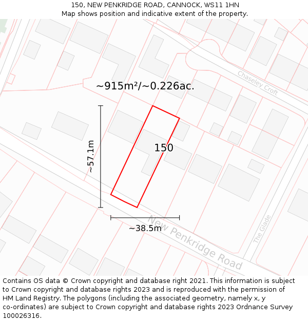 150, NEW PENKRIDGE ROAD, CANNOCK, WS11 1HN: Plot and title map