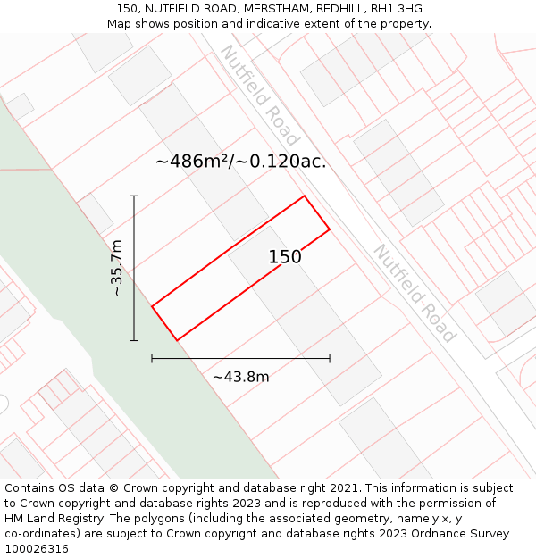 150, NUTFIELD ROAD, MERSTHAM, REDHILL, RH1 3HG: Plot and title map