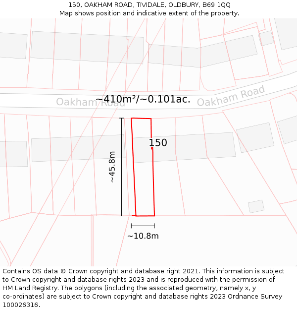 150, OAKHAM ROAD, TIVIDALE, OLDBURY, B69 1QQ: Plot and title map