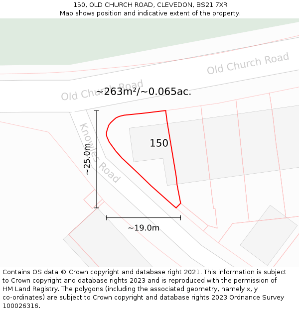 150, OLD CHURCH ROAD, CLEVEDON, BS21 7XR: Plot and title map