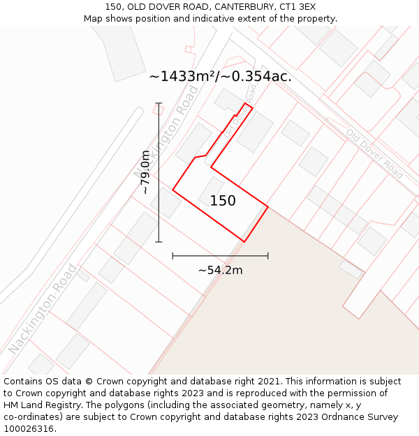 150, OLD DOVER ROAD, CANTERBURY, CT1 3EX: Plot and title map