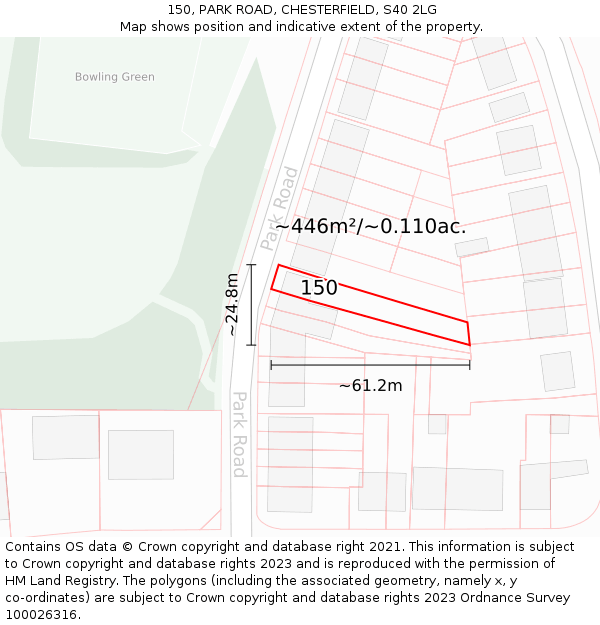 150, PARK ROAD, CHESTERFIELD, S40 2LG: Plot and title map
