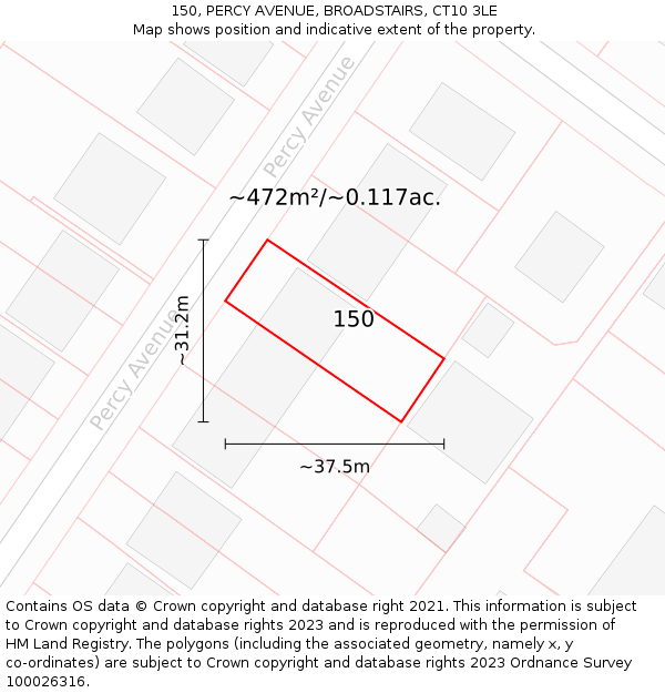 150, PERCY AVENUE, BROADSTAIRS, CT10 3LE: Plot and title map