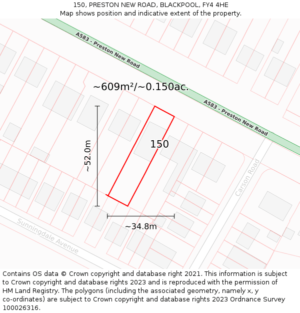 150, PRESTON NEW ROAD, BLACKPOOL, FY4 4HE: Plot and title map