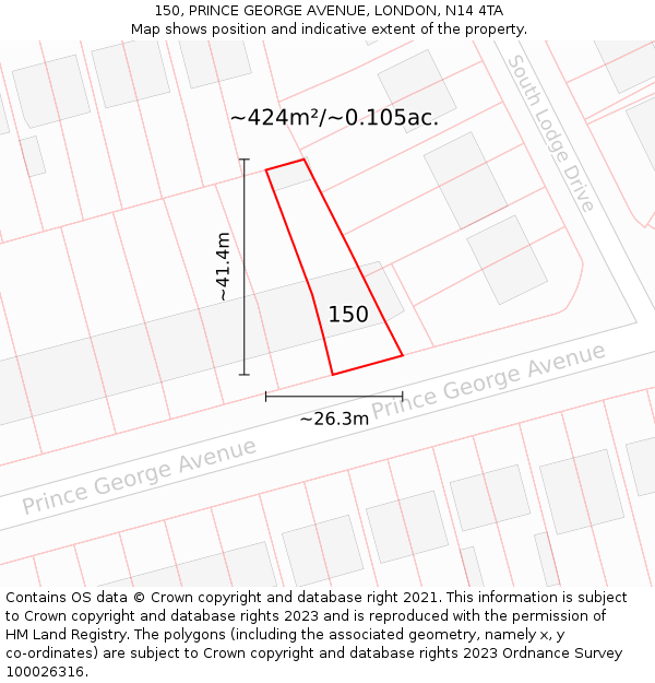 150, PRINCE GEORGE AVENUE, LONDON, N14 4TA: Plot and title map