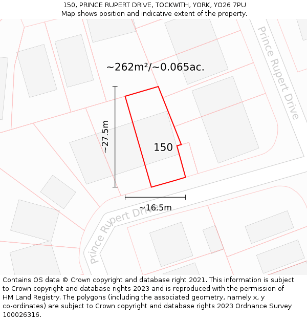 150, PRINCE RUPERT DRIVE, TOCKWITH, YORK, YO26 7PU: Plot and title map