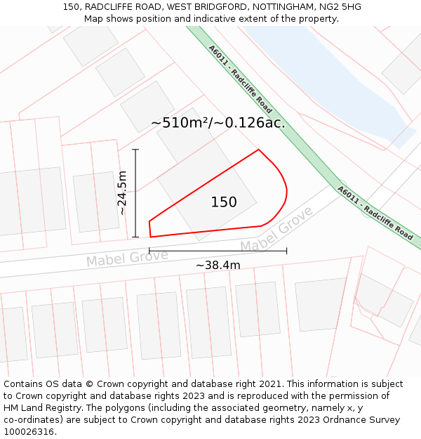 150, RADCLIFFE ROAD, WEST BRIDGFORD, NOTTINGHAM, NG2 5HG: Plot and title map