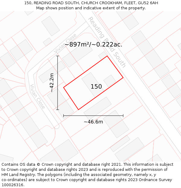 150, READING ROAD SOUTH, CHURCH CROOKHAM, FLEET, GU52 6AH: Plot and title map