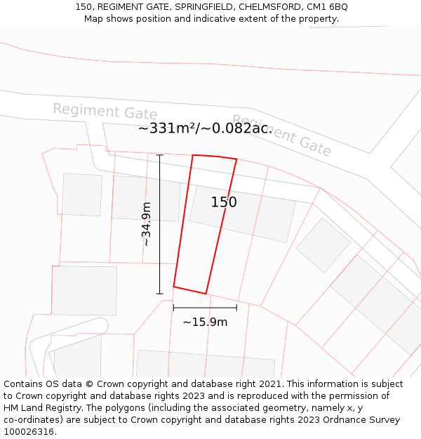 150, REGIMENT GATE, SPRINGFIELD, CHELMSFORD, CM1 6BQ: Plot and title map