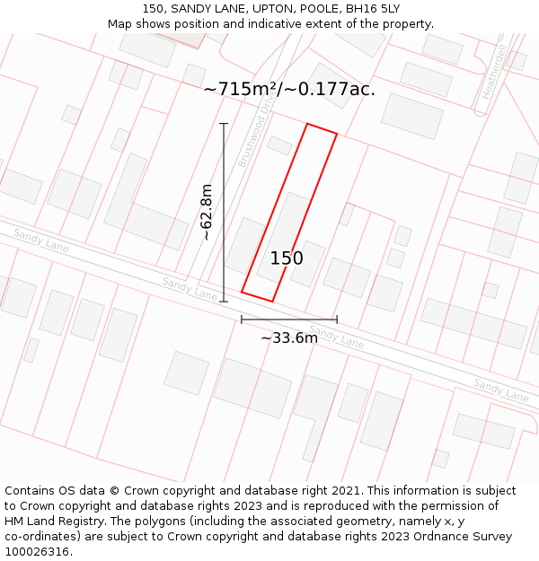 150, SANDY LANE, UPTON, POOLE, BH16 5LY: Plot and title map