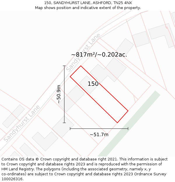 150, SANDYHURST LANE, ASHFORD, TN25 4NX: Plot and title map