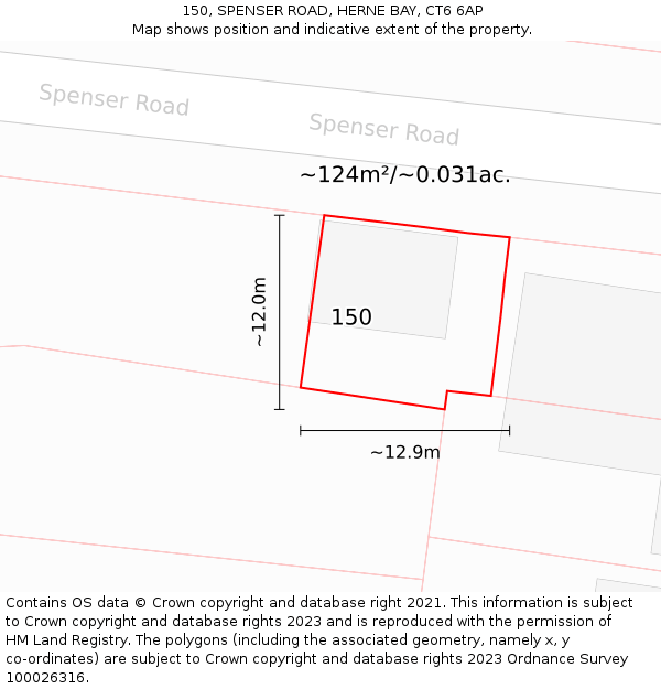 150, SPENSER ROAD, HERNE BAY, CT6 6AP: Plot and title map