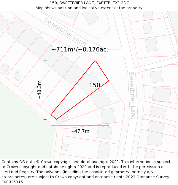 150, SWEETBRIER LANE, EXETER, EX1 3DG: Plot and title map