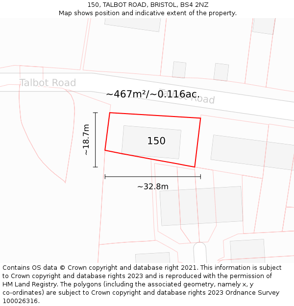 150, TALBOT ROAD, BRISTOL, BS4 2NZ: Plot and title map