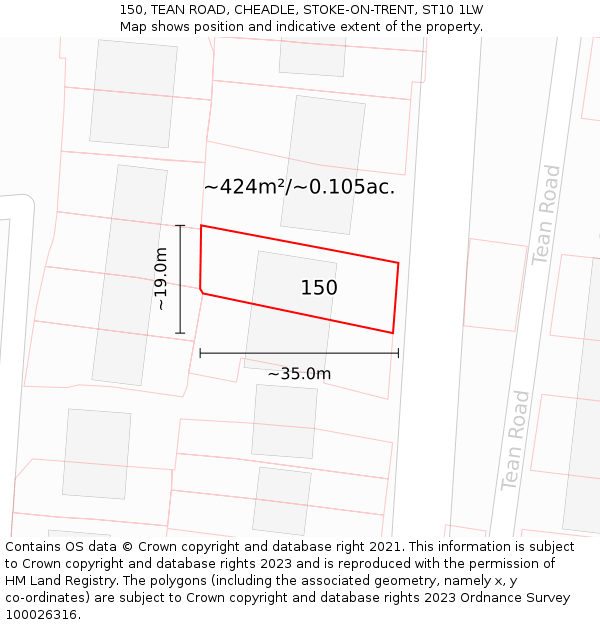 150, TEAN ROAD, CHEADLE, STOKE-ON-TRENT, ST10 1LW: Plot and title map