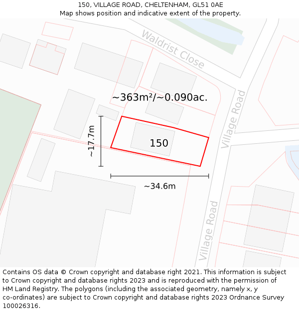 150, VILLAGE ROAD, CHELTENHAM, GL51 0AE: Plot and title map