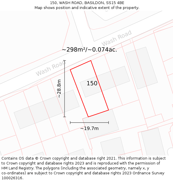 150, WASH ROAD, BASILDON, SS15 4BE: Plot and title map