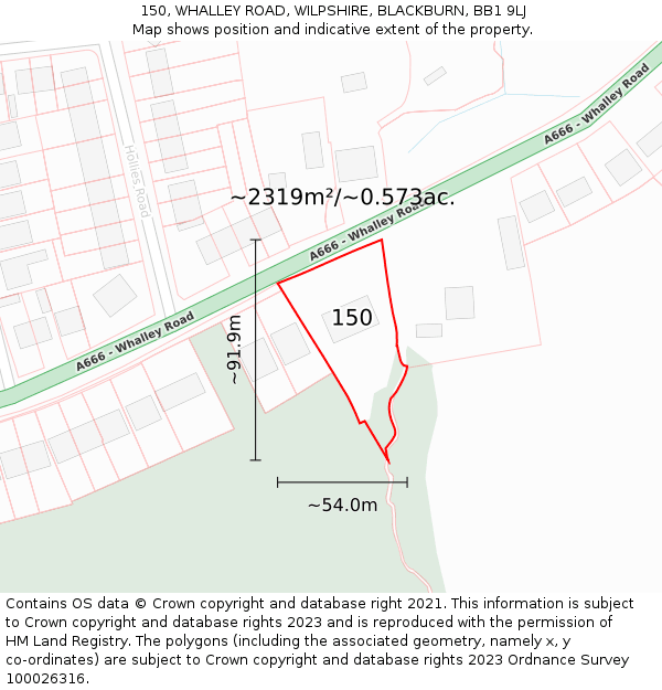 150, WHALLEY ROAD, WILPSHIRE, BLACKBURN, BB1 9LJ: Plot and title map