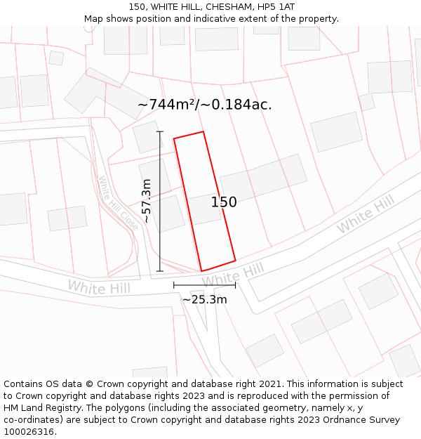 150, WHITE HILL, CHESHAM, HP5 1AT: Plot and title map