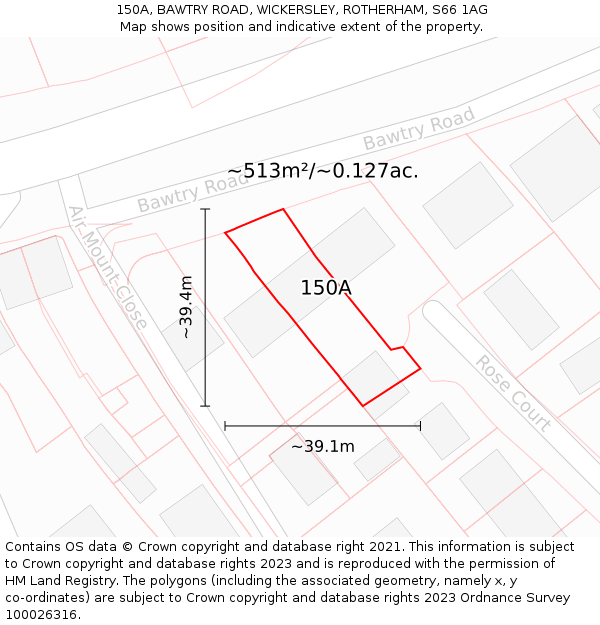 150A, BAWTRY ROAD, WICKERSLEY, ROTHERHAM, S66 1AG: Plot and title map