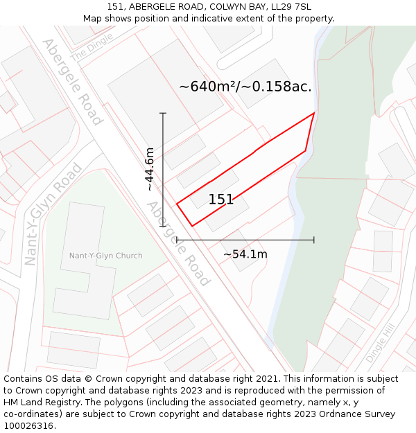 151, ABERGELE ROAD, COLWYN BAY, LL29 7SL: Plot and title map