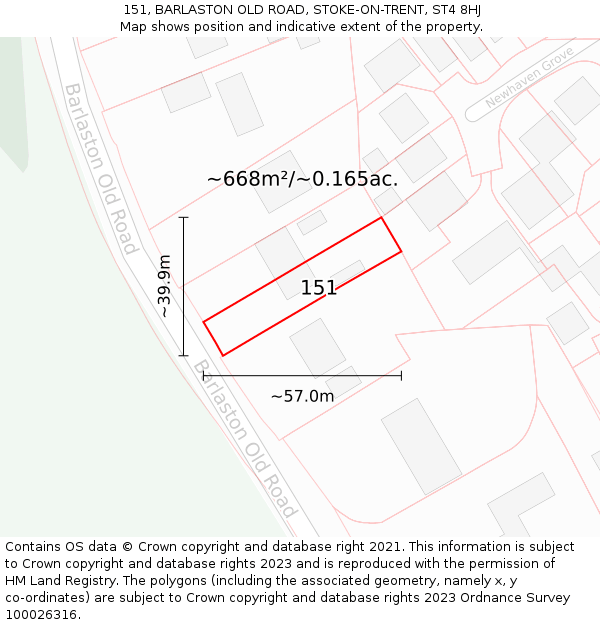 151, BARLASTON OLD ROAD, STOKE-ON-TRENT, ST4 8HJ: Plot and title map