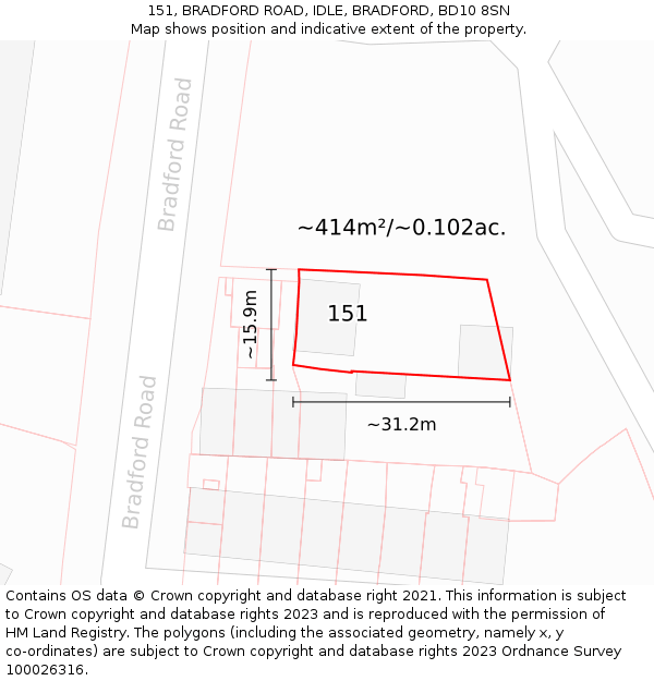 151, BRADFORD ROAD, IDLE, BRADFORD, BD10 8SN: Plot and title map