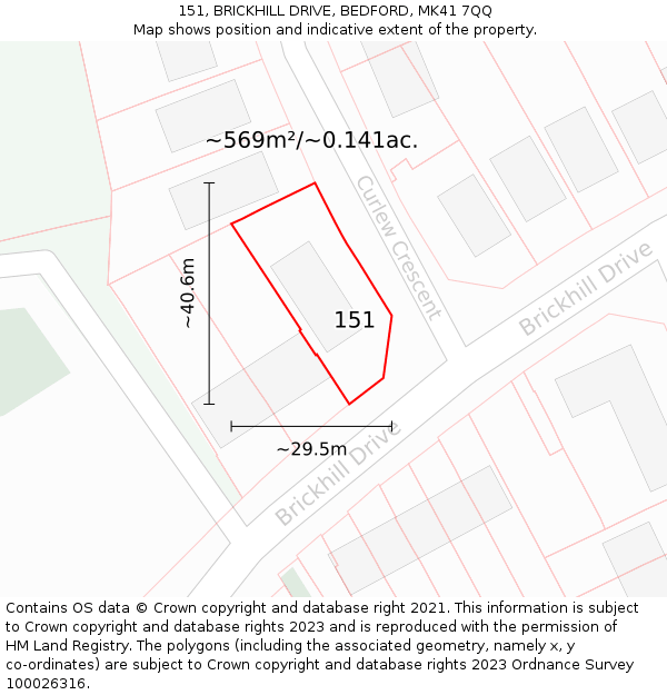 151, BRICKHILL DRIVE, BEDFORD, MK41 7QQ: Plot and title map