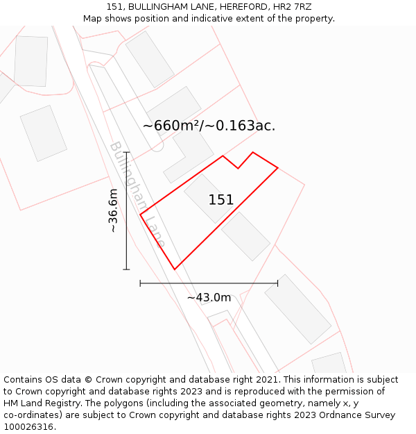 151, BULLINGHAM LANE, HEREFORD, HR2 7RZ: Plot and title map