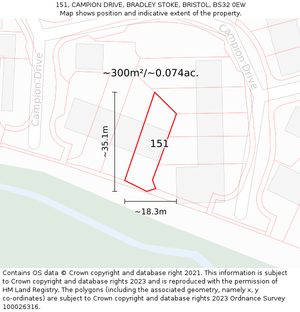 151, CAMPION DRIVE, BRADLEY STOKE, BRISTOL, BS32 0EW: Plot and title map