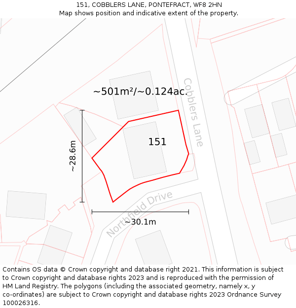 151, COBBLERS LANE, PONTEFRACT, WF8 2HN: Plot and title map