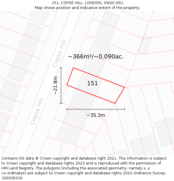 151, COPSE HILL, LONDON, SW20 0SU: Plot and title map