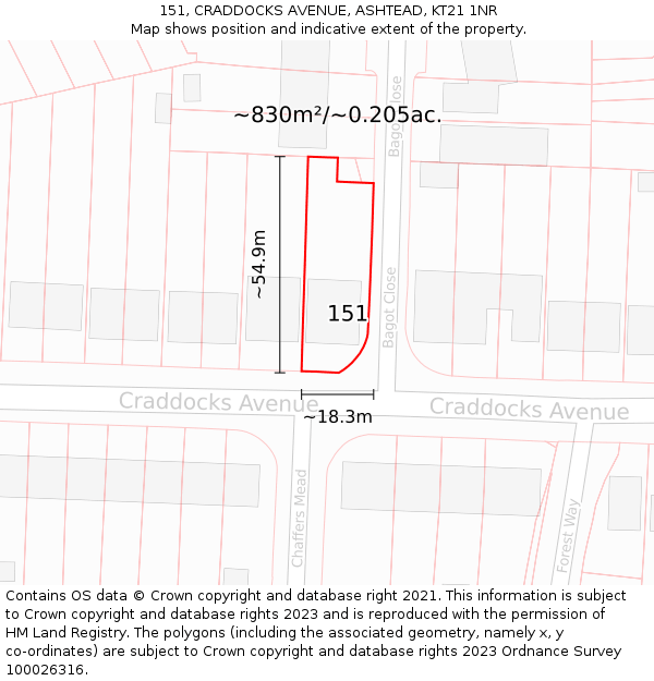 151, CRADDOCKS AVENUE, ASHTEAD, KT21 1NR: Plot and title map