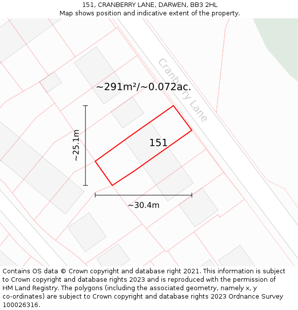 151, CRANBERRY LANE, DARWEN, BB3 2HL: Plot and title map