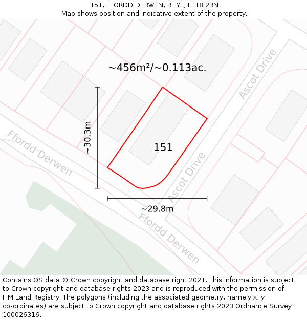 151, FFORDD DERWEN, RHYL, LL18 2RN: Plot and title map