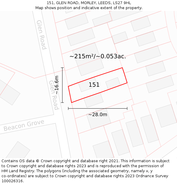 151, GLEN ROAD, MORLEY, LEEDS, LS27 9HL: Plot and title map