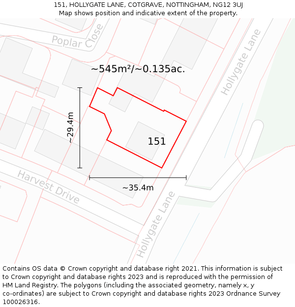 151, HOLLYGATE LANE, COTGRAVE, NOTTINGHAM, NG12 3UJ: Plot and title map