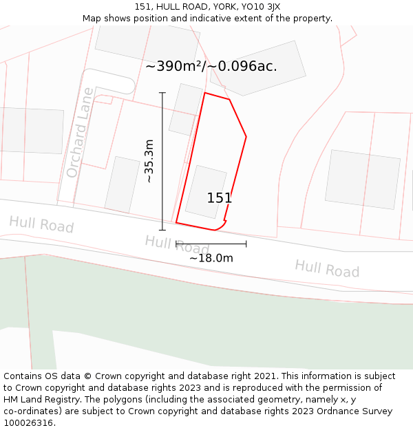 151, HULL ROAD, YORK, YO10 3JX: Plot and title map