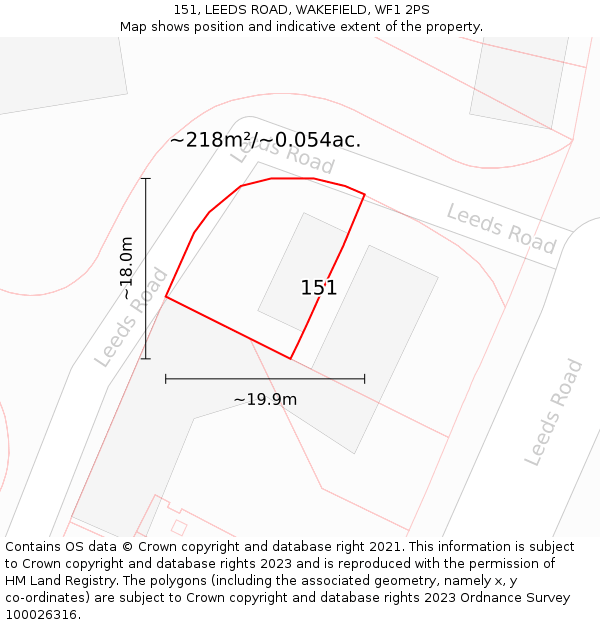 151, LEEDS ROAD, WAKEFIELD, WF1 2PS: Plot and title map