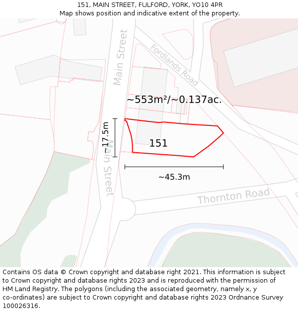 151, MAIN STREET, FULFORD, YORK, YO10 4PR: Plot and title map