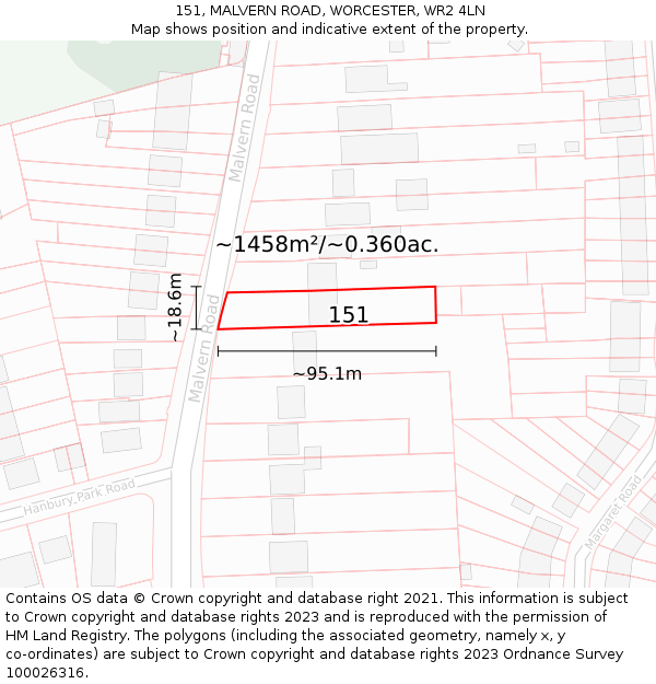 151, MALVERN ROAD, WORCESTER, WR2 4LN: Plot and title map