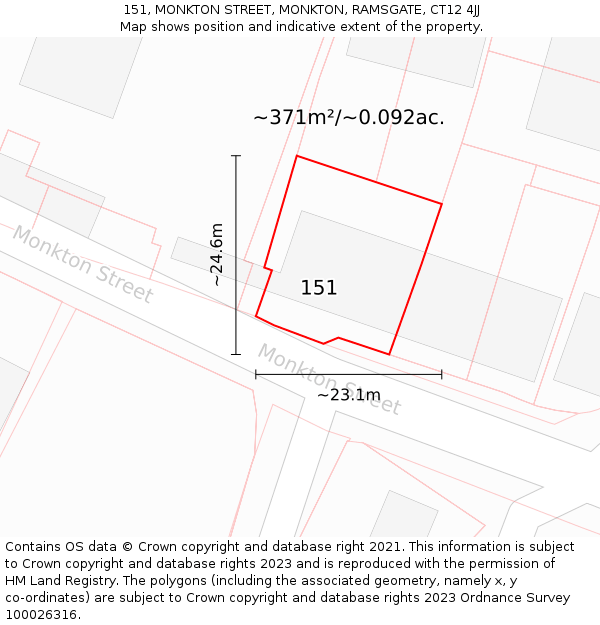 151, MONKTON STREET, MONKTON, RAMSGATE, CT12 4JJ: Plot and title map