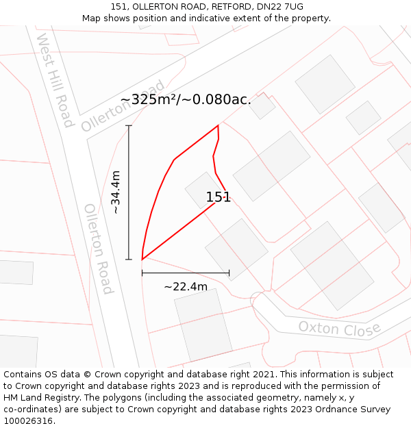 151, OLLERTON ROAD, RETFORD, DN22 7UG: Plot and title map