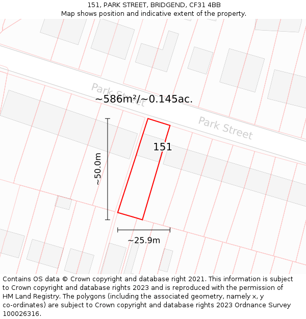151, PARK STREET, BRIDGEND, CF31 4BB: Plot and title map