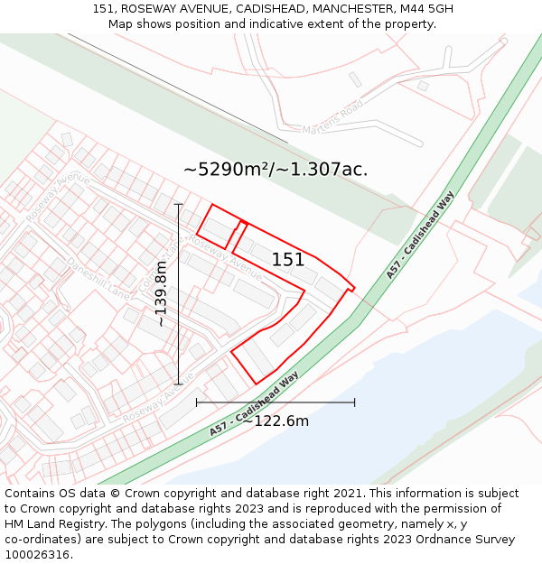 151, ROSEWAY AVENUE, CADISHEAD, MANCHESTER, M44 5GH: Plot and title map